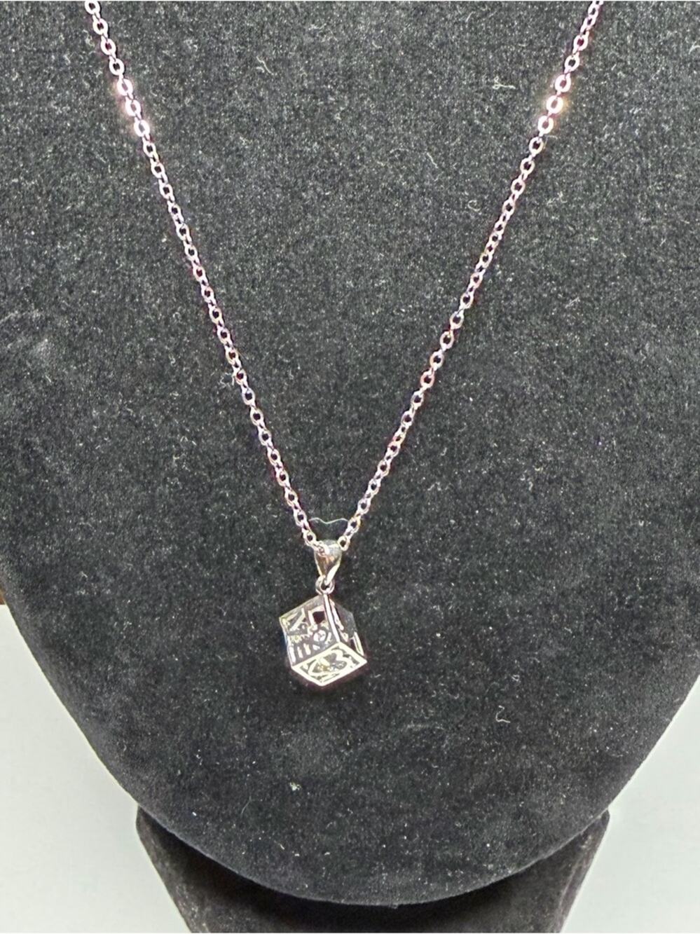 Filigree Cube Pendant Necklace Silver color love hearts adjustable